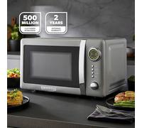 GEEPAS Retrovive 700W Digital Freestanding Microwave Oven, 20L | Electric Oven with Auto Defrost Child Lock | 12 Preset Rotary Dial Easy Clean | Fits Standard Dinner Plate Compact Countertop | Grey