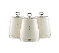 GEEPAS Retrovive 3-Piece Tea Coffee Sugar Canisters Set | 1.4L Airtight Stainless Steel Lids & Durable Carbon Steel Body | Kitchen Storage Canisters Keeps Contents Fresh Aromatic & Flavourful | Cream