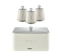 Geepas Retrovive 4 Piece Kitchen Storage Set 13L Bread Bin & Tea Coffee Canisters In Cream Cream