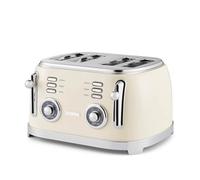 GEEPAS Retrovive 4 Slice Bread Toaster | Extra Wide Slot 6 Browning Level | Defrost/Reheat/Cancel Function Removable Crumb Tray | Cool Touch Exterior Non-Slip Feet Cord Storage 1500W | Vintage Cream