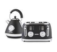 GEEPAS Retrovive 1.7L Electric Kettle & 4 Slice Bread Toaster Kitchen Combo Set | 3000W Vintage Cordless Stainless Steel Kettle Auto Shut-Off, Temperature Gauge | Defrost/Reheat/Cancel 1500W | Black
