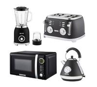 Geepas Retrovive Kettle & Toaster Set With 20L Digital Microwave & 1.5L Jug Blender In Black Black