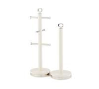 Geepas Retrovive Mug Tree And Towel Pole Set Carbon Steel Material Non-Slip Base In Cream Cream