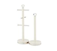 GEEPAS Retrovive Mug Tree and Towel Pole Set | Rust Corrosion Free Carbon Steel Material Non-Slip Base Free Standing Design Kitchen Counter Storage Space Saver | Holds Upto 6 Mugs | Cream