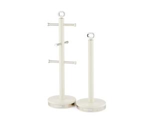 GEEPAS Retrovive Mug Tree and Towel Pole Set | Rust Corrosion Free Carbon Steel Material Non-Slip Base Free Standing Design Kitchen Counter Storage Space Saver | Holds Upto 6 Mugs | Cream