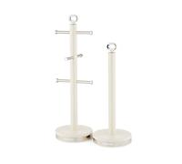 GEEPAS Mug Tree and Towel Pole Set | Rust Corrosion Free Carbon Steel Material Non-Slip Base Free Standing Design Kitchen Counter Storage Space Saver | Holds Upto 6 Mugs | Retrovive Collection Cream