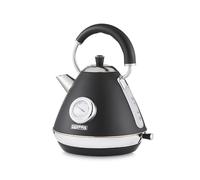 GEEPAS Retrovive 1.7L Electric Kettle | Vintage Cordless Stainless Steel Rapid Boil Jug Kettle for Hot Water Tea Coffee | Auto Shut-Off 360° Swivel Base Temp Gauge Boil Dry Protection | 3000W Black