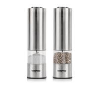 Geepas Electric Salt & Pepper Mill - Battery-Powered, One-Handed Operation, LED Light - Adjustable Coarseness, Automatic Motorized Grinder for Salt, Pepper, and More - Pack of 2