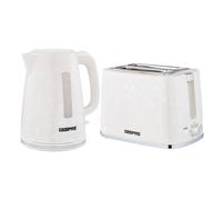 GEEPAS Skye 1.7L 2200W Cordless Electric Kettle, 900W 2 Slice Bread Toaster Combo Set | 360° Rotational Base, Concealed Heating & Strix Control l 7 Level Browning Control, Crumb Tray | White