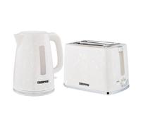 Geepas 1.7L 2200W Cordless Electric Kettle, 900W 2 Slice Bread Toaster Combo Set | 360° Rotational Base, Concealed Heating & Strix Control l 7 Level Browning Control, Crumb Tray | Premium Design White