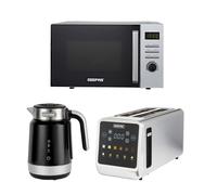 Geepas Smart Kettle & Digital Toaster Set With 23L Digital Microwave In Silver Silver