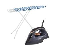 GEEPAS Steam Iron & ROYALFORD Ironing Board Set | 2400W Ceramic Soleplate Adjustable Steam Control 220ml Water Tank | 114x33cm Foldable Board with Cotton Cover Height Adjustment Iron Rest