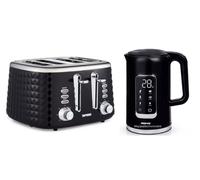 GEEPAS Stylish Digital Cordless Jug Kettle & 4 Slices Argyle Toaster Set Black