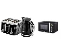 GEEPAS Textured 1.7L Jug Kettle & 4 Slice Toaster 20L Digital Microwave Black