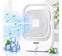 GEEPAS USB Rechargeable Desk Fan Silent Cooling 3 Speed LED Night Portable Quiet
