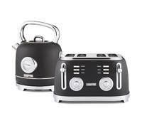 GEEPAS 1.8L Electric Kettle & 4 Slice Bread Toaster Kitchen Combo Set | 3000W Vintage Cordless Stainless Steel Kettle Auto Shut-Off, Temperature Gauge | Defrost/Reheat/Cancel 1500W | Black Retrovive