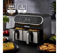GEEPAS Prestige Dual Zone Digital Air Fryer | 8L XL Capacity 2 Drawers 8-In-1 Cooking Presets | Touch Screen Smart Finish, 60Min Timer Function Dishwasher-Safe Healthy Oil Free & Low Fat Cooking 1700W