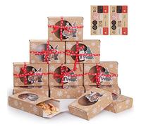 Geepen 12 Pcs Christmas Cookie Boxes Cupcake Boxes Gift Boxes with Clear Window Brown Kraft Paper Xmas Cake Boxes Biscuit Boxes Bakery Boxes with Stickers for Holiday Xmas Party Gifts