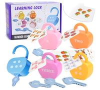 GEERAY Cause and Effect Toys for Toddlers 3+, Montessori Lock & Key Set with 5 Apple-Shaped Locks, Keys & 10 Cards - Learn Numbers, Colors & Motor Skills STEM Toy Gift for Home & Classroom