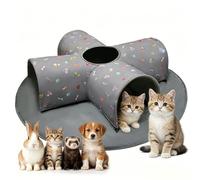 GeerDuo 4-Way Indoor Cat Tunnel Bed with Top Peek Hole, 2-in-1 Collapsible Hideout with Removable Washable Mat, Interactive Play Tunnel for Cats, Kittens, Rabbits, Ferrets & Small Pets