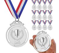 GeeRic 12PCS Silver Medals, Metal Medal with Neck Ribbons for Kids/Adults/Student/Athlete 2nd Medal Winner Medals for Competition/Sports/Party Decoration