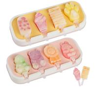 GeeRic 2 Pack Silicone Popsicle Molds, Animal Ice Pop Maker 8 Cavity, Fun Bear Paws, Bunny Shapes for Kids with 12 Reusable Sticks Yellow Pink