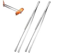 GeeRic 2 Pcs 12-Inch Stainless Steel Fine Cooking Tweezer Tongs with Precision Serrated Tips for Chef, Serving Food, Grill, Anti-Slip Grip for BBQ, Frying