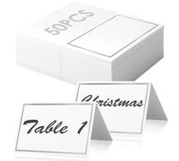 GeeRic 50 Pcs Elegant Place Cards for Wedding, Foldable Name Cards with Gold Foil Border, 3.5 * 4 inch Tent Cards Table Dinner Seating Cards Silver