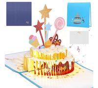 GeeRic Birthday Cards, Light and Music Birthday Cake Happy Birthday Card, 3D Pop Up Gift Greeting Card with Envelope and Note Tag for Women, Men, Kids, Wife, Mom