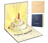 GeeRic Birthday Cards, Light and Music Birthday Cake Happy Birthday Card, 3D Pop Up Gift Greeting Card with Envelope and Note Tag for Women, Men, Kids, Wife, Mom, Husband