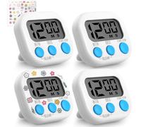 GeeRic Kitchen Timers 4 Pack, Electronic Timers with Loud Alarm for Cooking, Magnetic Digital Timers Big LCD Display (No Battery Included)