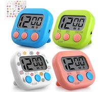 GeeRic Kitchen Timers 4 Pack, Electronic Timers with Loud Alarm for Cooking, Magnetic Digital Timers Big LCD Display (No Battery Included)