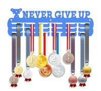 GeeRic Medal Hanger Display, 30cm Long Fashion Medal Hanger Holder Display, Acrylic Wall Rack Frame, Gymnastics, Soccer, Softball Holder Display, NEVER GIVE UP Blue