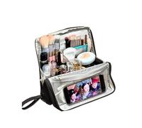 Geerlaqaly Makeup Bag, Women's Large Capacity Foldable Magnetic Travel Makeup Storage Bag, Waterproof Portable Open Makeup Bag with Divider, black