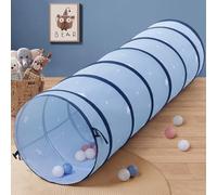 GeerWest Pop Up Play Tunnel for Kids: Peach Skin Fabric Foldable Crawling Baby Tunnel Tent with Storage Bag - Indoor Outdoor Toddlers Toys Christmas Birthday Gift for Boys Girls 175×46cm(Blue Star)