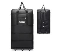 GEERYZHE Foldable Duffle Bag for Travel - Rainproof Oxford Fabric, Expandable Rolling Luggage with Wheels, Perfect Carry-On Moving & Organizer Bag (Black Large Size 6 Wheels)