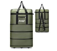 GEERYZHE Foldable Duffle Bag for Travel - Rainproof Oxford Fabric, Expandable Rolling Luggage with Wheels, Perfect Carry-On Moving & Organizer Bag (Green Large Size 6 Wheels)