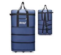 GEERYZHE Foldable Duffle Bag for Travel - Rainproof Oxford Fabric, Expandable Rolling Luggage with Wheels, Perfect Carry-On Moving & Organizer Bag (Blue Large Size 6 Wheels)