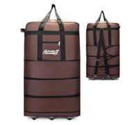 GEERYZHE Foldable Duffle Bag for Travel - Rainproof Oxford Fabric, Expandable Rolling Luggage with Wheels, Perfect Carry-On Moving & Organizer Bag (Brown Large Size 6 Wheels)