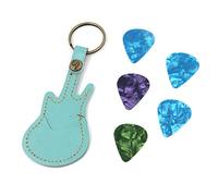 Geesatis 1 pcs Guitar Picks Holder Case Leather Instrument Leather Keychain Case with 5 pcs Guitar Picks, Brown