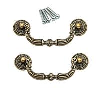 Geesatis 2 PCS Vintage Pulls Handles European Style Antique Decorative Pull Handles for Kitchen Cabinet Bronze with Mounting Screws, 3.7"