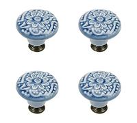 Geesatis 4 Pcs Ceramic Cabinet Kitchen Knobs Handles Vintage Round Single Hole Knobs for Drawer Cupboard Closet, with Mounting Screws, Blue