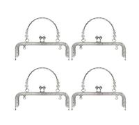 Geesatis 4 Pcs Metal Purse Frame 7.2 inch Bag Purse Coin Kiss Clasp Lock Purse Clasp Frame for DIY Handicraft Accessories, Silver