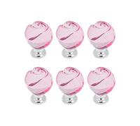 Geesatis 6 Pcs Decorative Knob Pull Handles Crystal Glass Handles Round Rose Style, for Cabinet Closet Drawer Cupboard Home Kitchen, with Mounting Screws, Pink