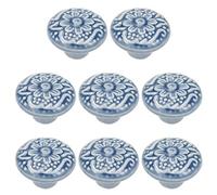Geesatis 8 Pcs Ceramic Cabinet Knobs Retro Single Hole Pull Handles Decorative Furniture Knobs for Cupboard Drawer Closet Door, with Mounting Screws, Diameter 1.4 inch, Dark Blue
