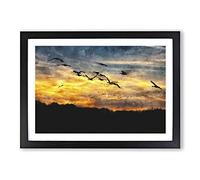 Geese at Sunset Painting Framed Print | A2 Black Framed Wall Art | Ready to Hang | Modern Landscape Picture | Living Room Bedroom Lounge Office