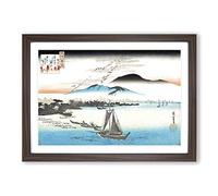 Geese Flying Down to Katada by Utagawa Hiroshige Framed Print | A2 Walnut Framed Wall Art | Ready to Hang | Asian Nature Picture | Living Room Bedroom Lounge Office