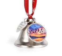 Geese Flying over The Lake Sunset Christmas Bell Pendant Vintage Silver Xmas Tree Hanging Ornaments Decor for Holiday Party Wedding