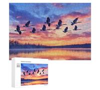 Geese Flying over The Lake Sunset Fun Wooden Picture Puzzle Creative Gift Wood Jigsaw for Adults And Family Game