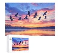 Geese Flying over The Lake Sunset Fun Wooden Picture Puzzle Creative Gift Wood Jigsaw for Adults And Family Game